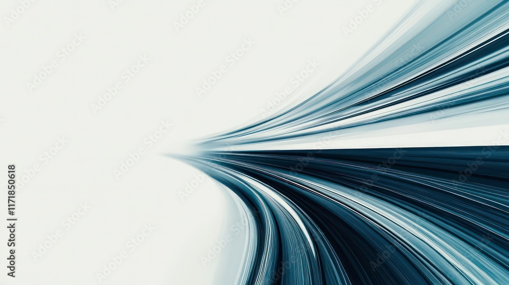 Poster abstract blue and white light streaks converging into a vanishing point, suggesting speed and moveme