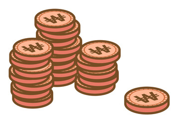 韓国ウォンの硬貨を積み上げたイラスト