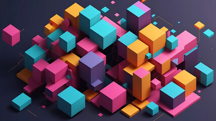 Obraz premium Abstract background featuring an array of purple and blue 3d cubes in a grid-like structure with varying depths