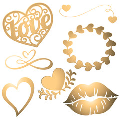 set of vector images of gold color for lovers