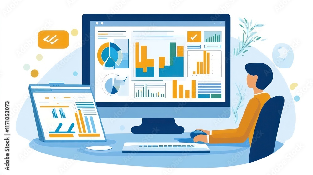 Aufkleber Person analyzing data on computer screen with charts and graphs.