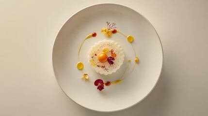 Stunning dish on minimalist plate with vibrant colors and taupe background