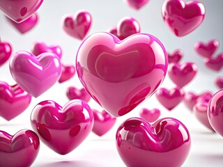 Floating 3D pink hearts on white&acirc;&euro;&rdquo;an abstract, romantic Valentine's Day design perfect for love-themed projects.