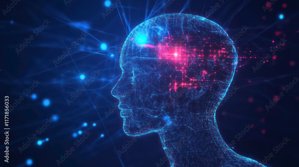 Aufkleber abstract digital human head profile with glowing neural network connections.