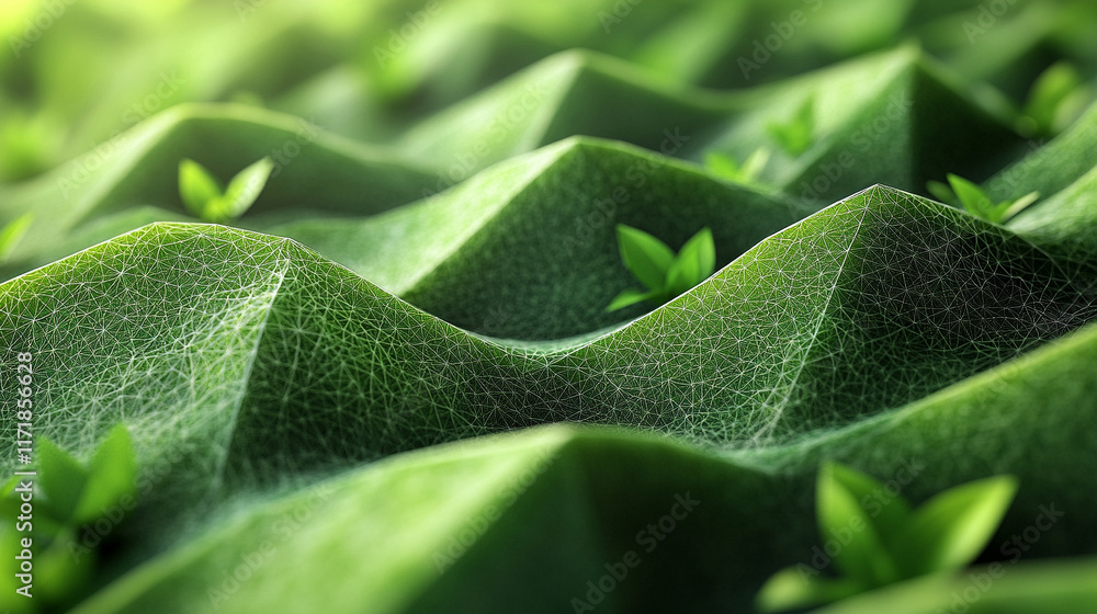 Poster a green abstract low poly triangle field creates a mesmerizing polygonal technology background offer