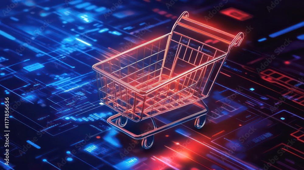 Poster digital shopping cart on circuit board.