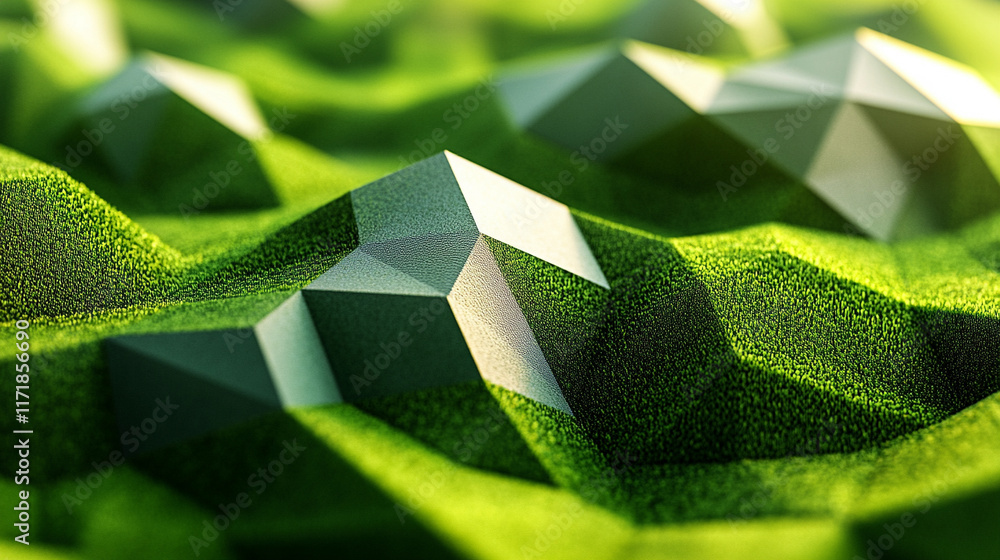 Poster a green abstract low poly triangle field creates a mesmerizing polygonal technology background offer