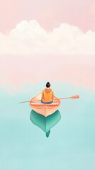 Serenity in pastel: woman in vibrant sweatshirt on calm waters