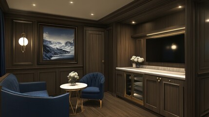 Fototapeta premium Luxury Yacht Suite Interior Night Relaxing View