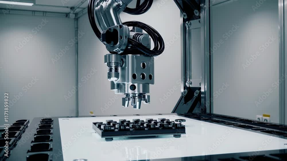 Aufkleber advanced robotic arm performing precision tasks on a white table in a modern laboratory setting