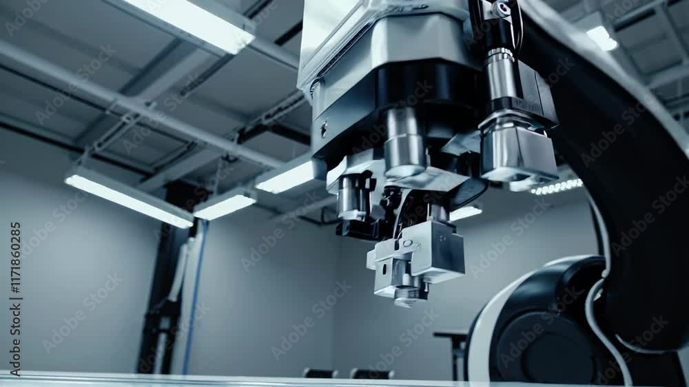 Aufkleber robotic arm performing precision tasks on a white table in a modern laboratory setting