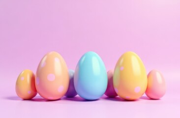 Colorful easter eggs forming a line on pink background