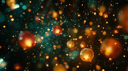 Magical glowing lanterns floating in night sky.