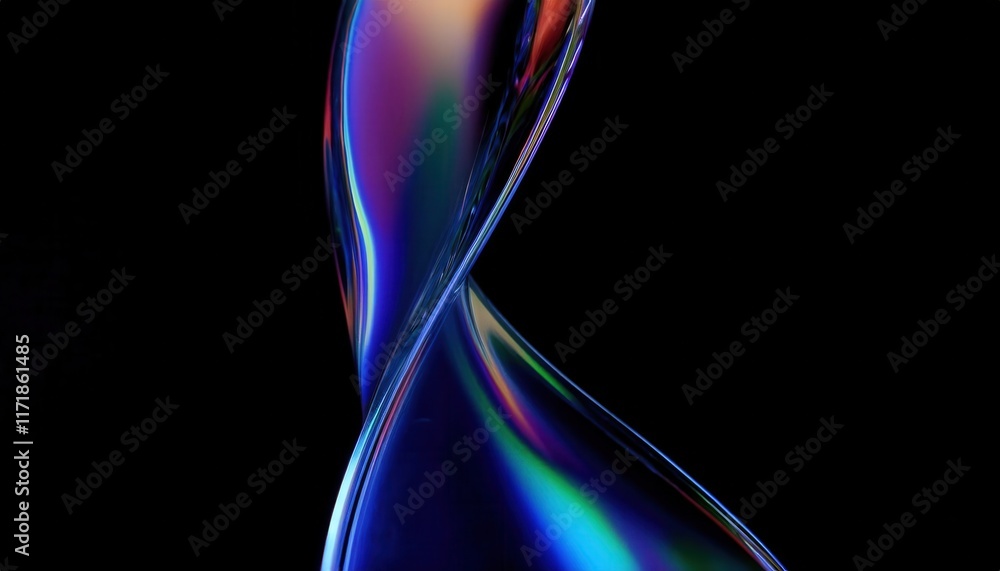 Aufkleber Mesmerizing Abstract Macro of Iridescent Curved Surface with Vibrant Gradient Hues Against a Black Background for Artistic Inspiration