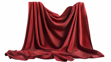 Red curtain with drapes isolated on a white background. Velveted. Illustration