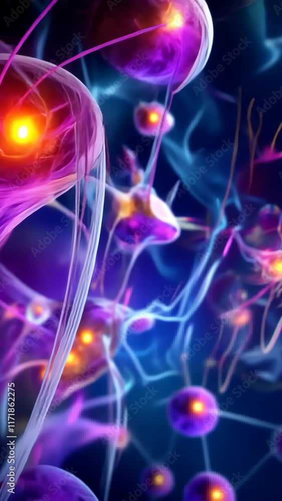 Poster vibrant neural network close-up showcasing connections and activity in a digital representation of t
