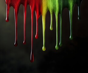Dripping liquid green and red on a solid background