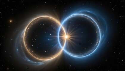 Cosmic Collision: Two Glowing Celestial Bodies Merge in a Starry Night Background