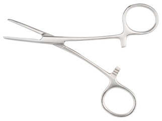 Forceps tool. Kelly forceps scissors. Stainless steel hemostatic forceps surgical forceps with locking clamps. Fishing pliers curved, straight tip. Fishing hook extractor. Medical instrument, supply