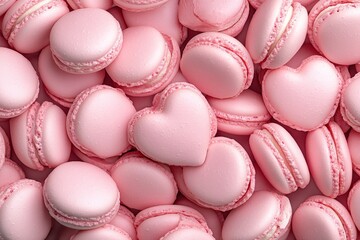 Obraz premium Pink heart-shaped macarons. Generative AI