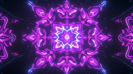 Abstract Neon Purple and Blue Floral Kaleidoscope Design
