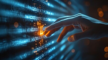 close up of a hand touching technology