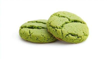 Two vibrant green cookies with a chewy texture, showcasing a unique color and appealing appearance, perfect for snack lovers.
