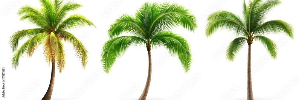 Poster coconut trees with varied stems, isolated on a transparent backdrop