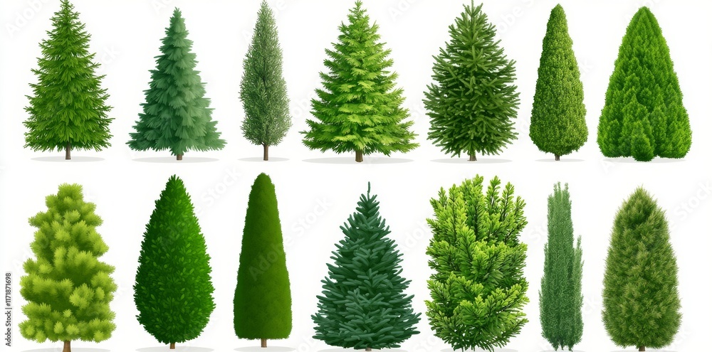 Poster collection of beautiful 3d trees isolated on pngs with a transparent background, suitable for visual
