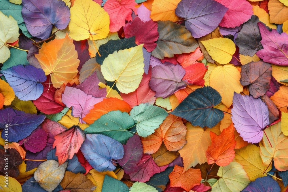 Poster fallen leaves showcasing a spectrum of autumn colors create a vibrant and textured natural backgroun