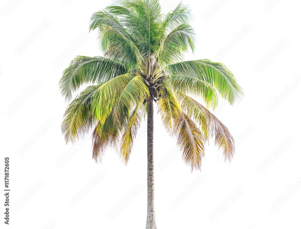 Poster green palm tree isolated on a transparent background with a clipping path, featuring a single palm t
