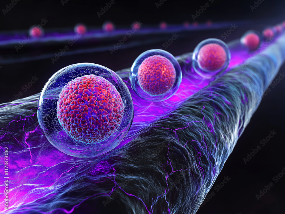 Poster abstract visualization of nanotechnology with glowing particles