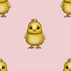 Seamless Pattern Cute Chick Big Design on Pink Background