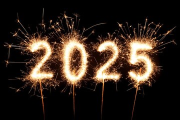 Elegant 2025 Typography with a Colorful Explosion Background. New Year Celebration in Rainbow 2025.
