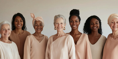 Photo of group of multiracial women of different age groups. Concepts of Galentine, International Women’s Day, Saint Valentines, love, equality, friendship