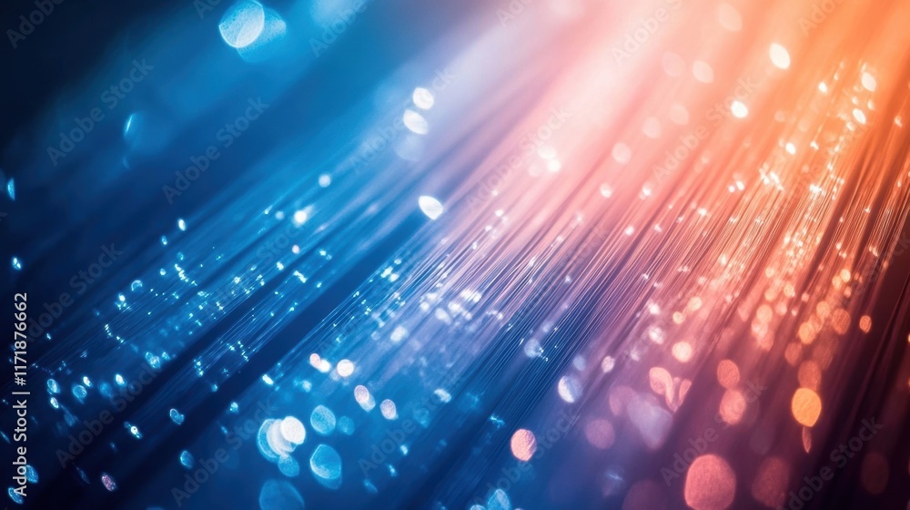 Poster fiber optic cables transmit data with a beautiful bokeh effect and a gradient light that shifts from