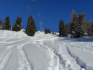 2persons Chairlift (fixed-grip), Chairlift at the ski resort over the Davos - Canton of Grisons,...