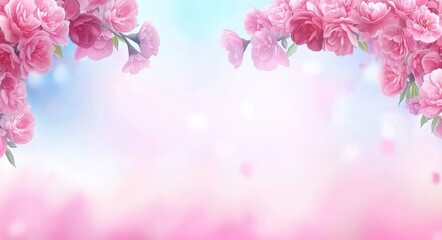 An enchanting, abstract spring backdrop rich with floral beauty. Detailed close-up of blooming apricot branches with a soft focus, framed by a light blue sky, suitable for Easter and spring greeting