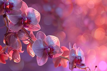 Pink orchid flowers blooming with blurred bokeh background creating a beautiful and romantic atmosphere