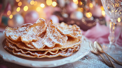Irresistible Freshly Made Frittelle at Venetian Carnival, Capturing Italian Dessert, Culinary Art, and Festive Celebrations. Copy space