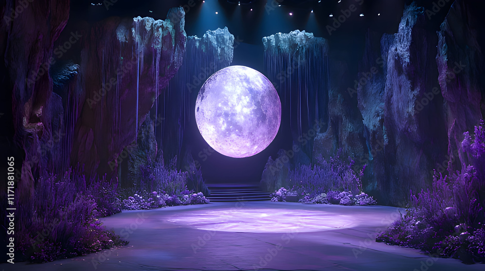Sticker a picture of a moon that is on a stage generative ai