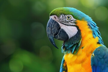 Colorful macaw parrot perched on a branch, showing off its vibrant plumage in a tropical rainforest setting
