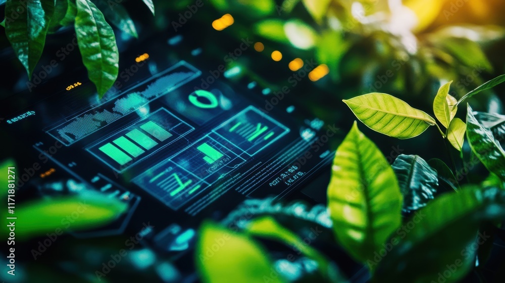 Poster smart agriculture technology monitoring and controlling systems displaying crucial information on a 