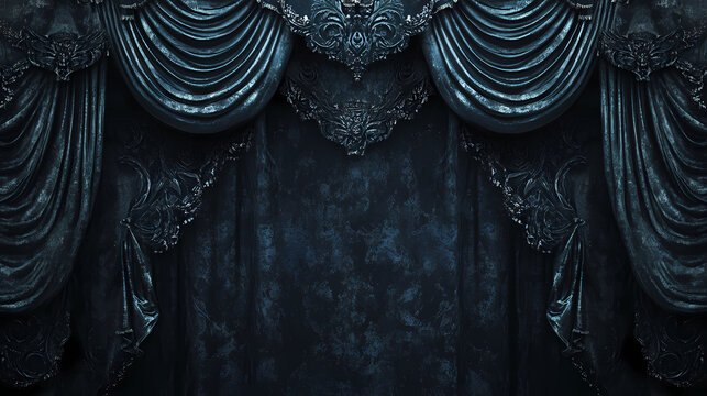 Dark velvet curtains theater background screen, wallpapre, texture, set, sample. Velveted. Illustration