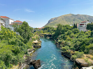 Sunny Summer Day Overlooking the Neretva River in Mostar