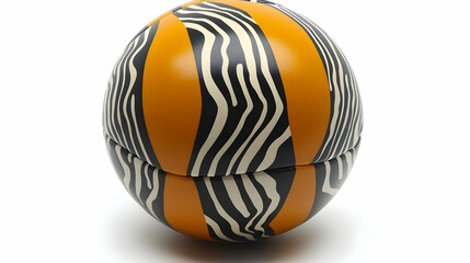 Abstract sphere with orange and black zebra stripes pattern.