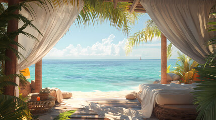 Luxurious Cabana Overlooking Turquoise Waters for Idyllic Vacation Spots