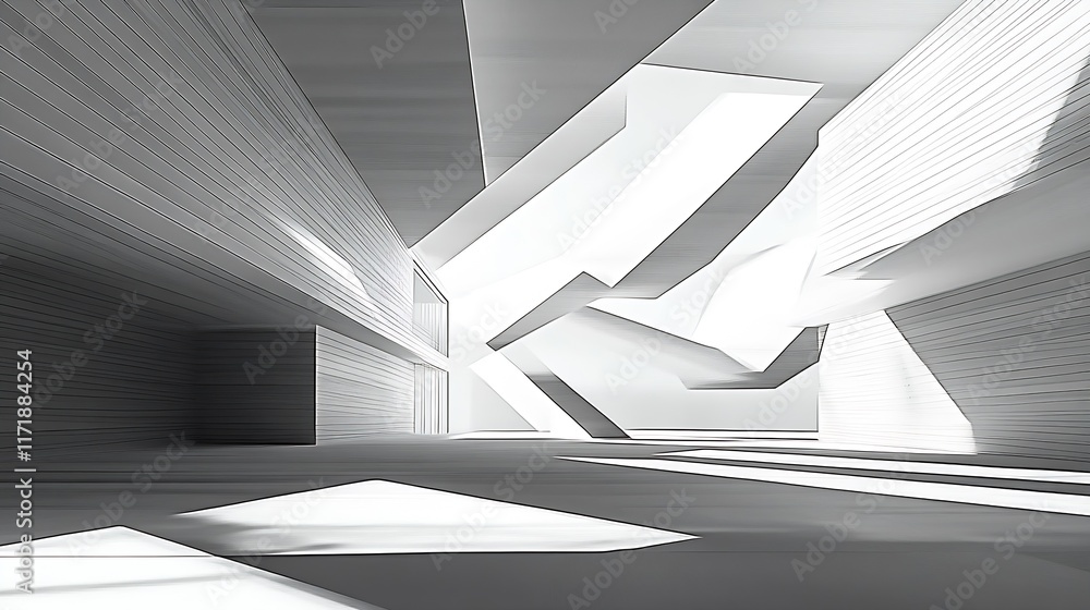 Poster abstract geometric interior design with dramatic sunlight and shadows in minimalistic space : genera