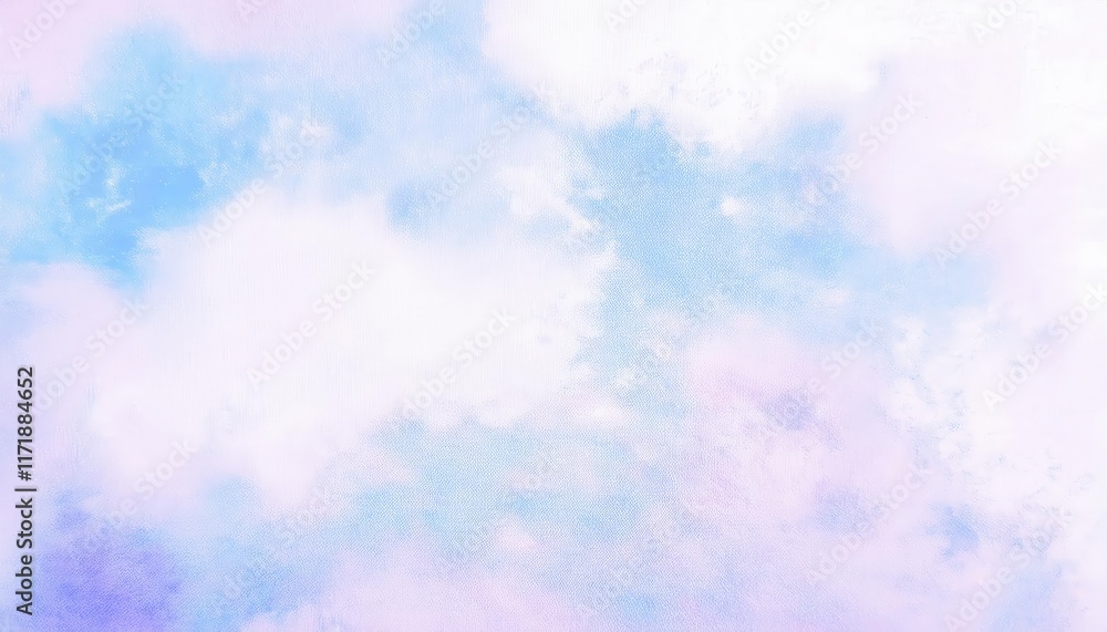 Poster dreamy pastel sky with soft white clouds and subtle purple and blue gradients. perfect for calm, rel