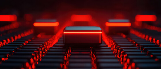 Obraz premium Futuristic red glowing technology on dark background